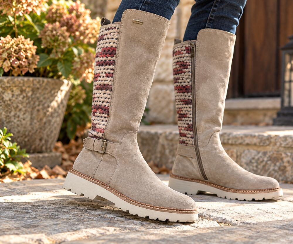 Bionica Dawkins Taupe Suede Knit All Weather Tall Boots 9M